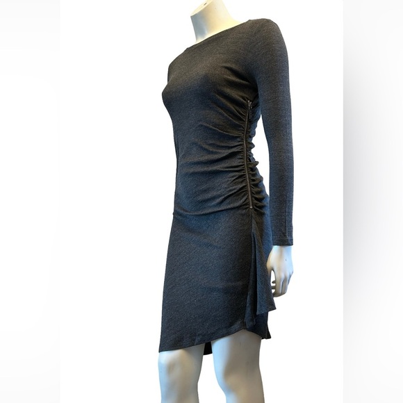 Michael Kors Long Sleeve Charcoal Dress With Side Zipper and Ruched Torso - Picture 13 of 14